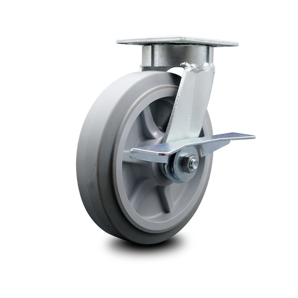 8 Inch Kingpinless Thermoplastic Rubber Wheel Swivel Caster with Brake SCC